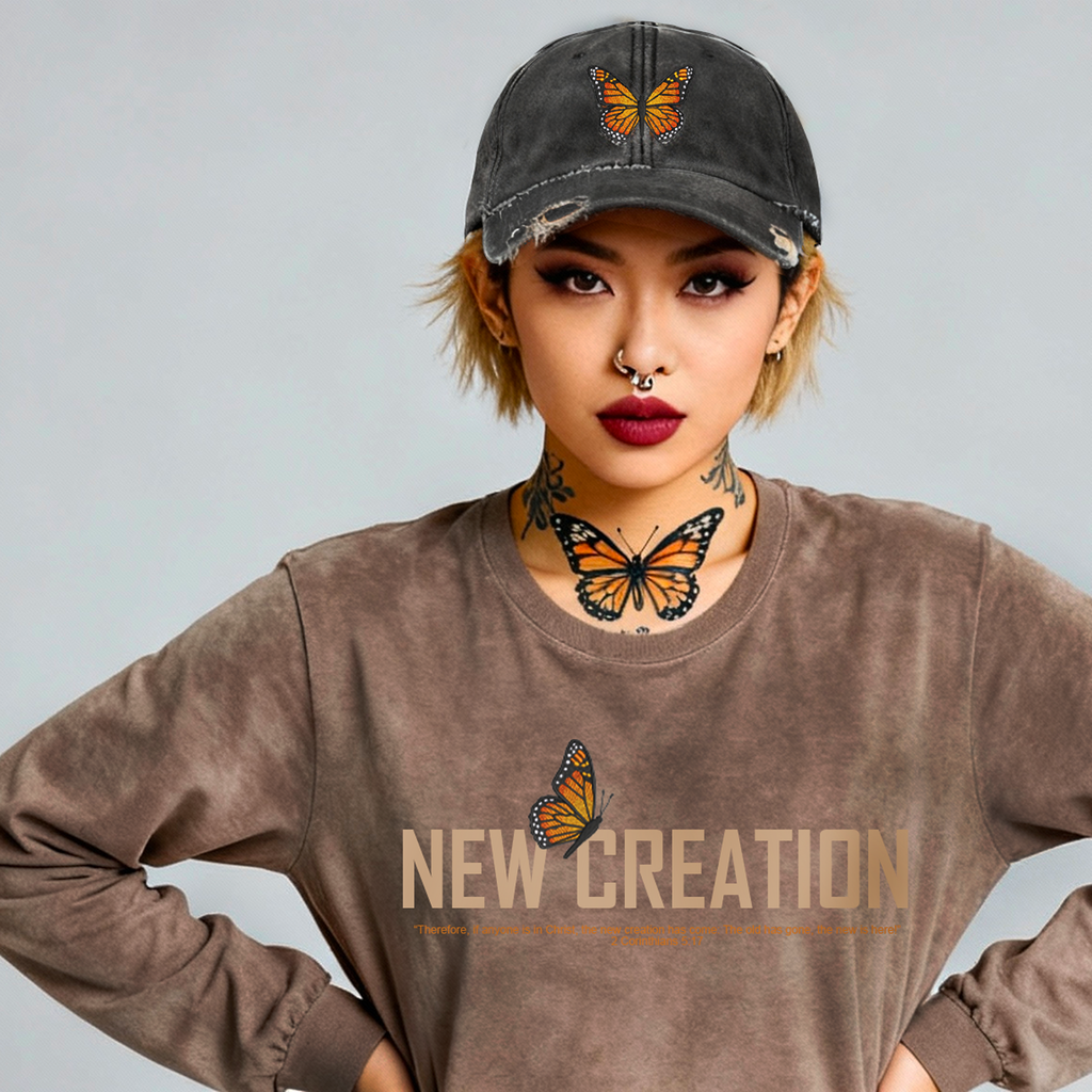 "NEW CREATION" PIGMENT DYED DAD HAT (CHARCOAL)
