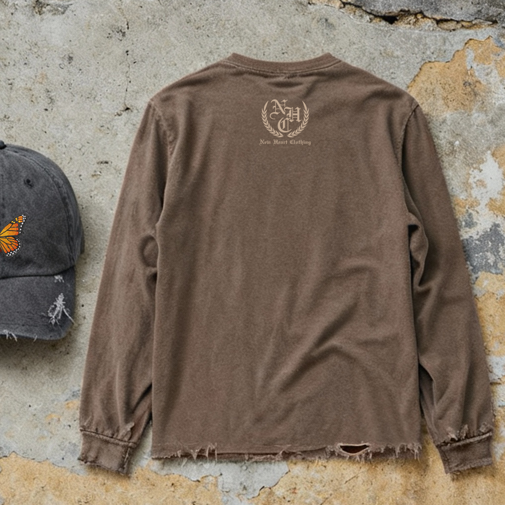 (PRE-SALE) "NEW CREATION" - PREMIUM GARMENT DYED L/S TEE [WASHED COCOA]
