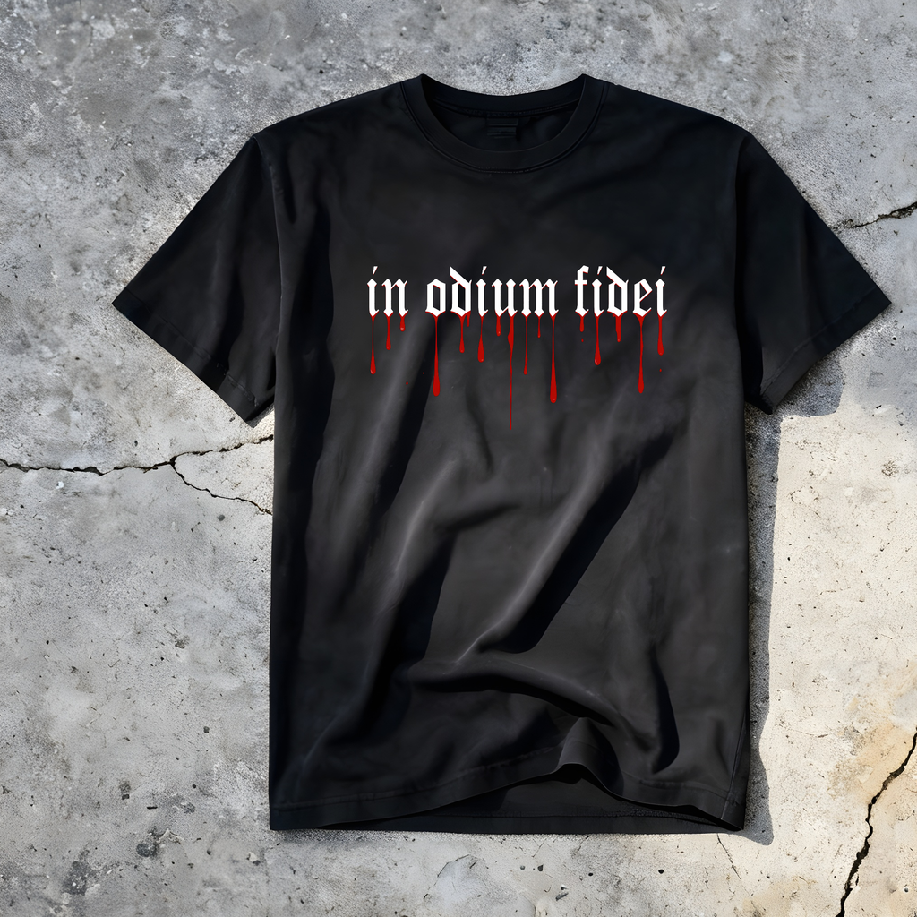 "IN ODIUM FIDEI" - PREMIUM GARMENT DYED S/S TEE [BLACK]