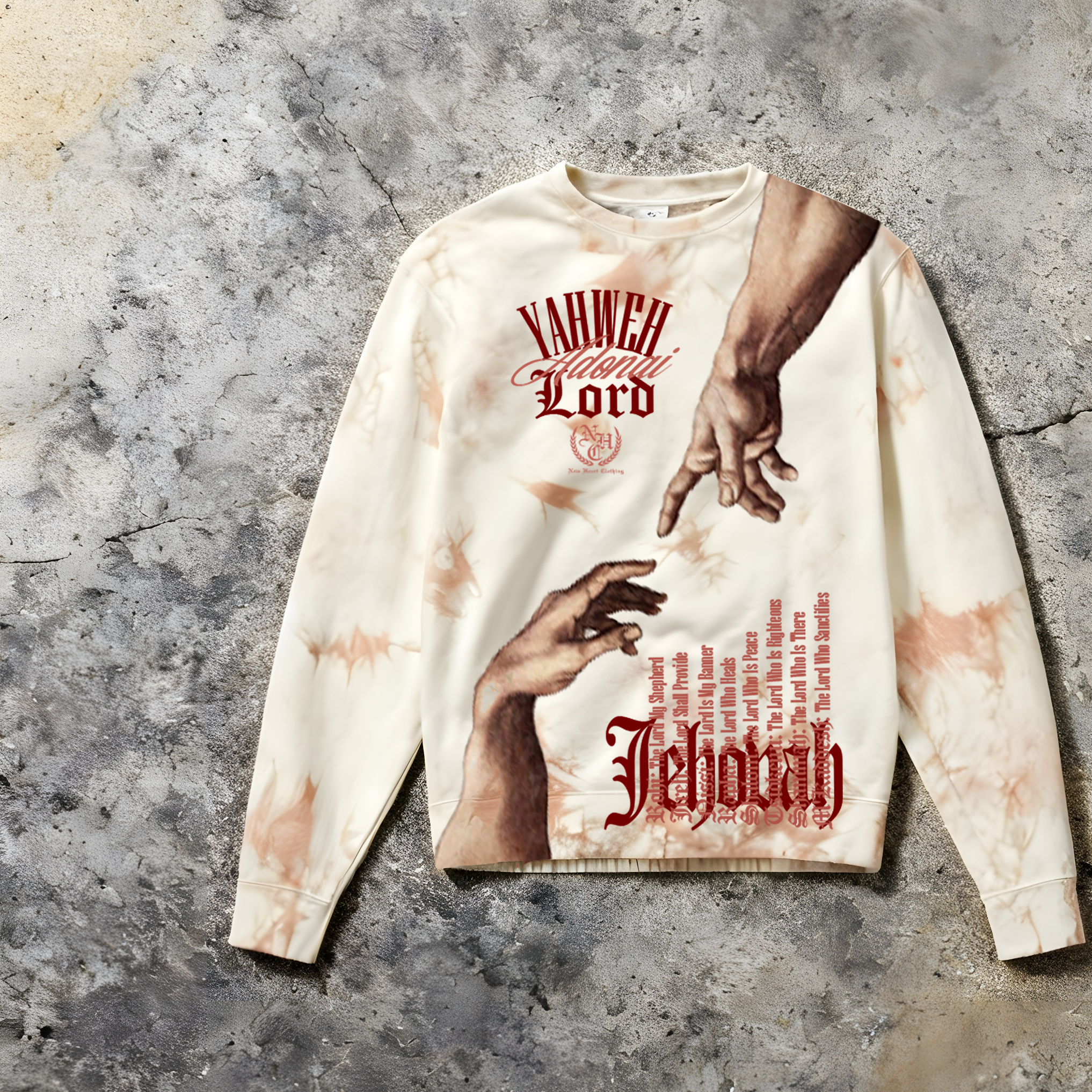 (PRE-SALE) "YAHWEH" - UNISEX MIDWEIGHT TIE-DYED CREWNECK SWEATSHIRT [DUSTY FLESH]