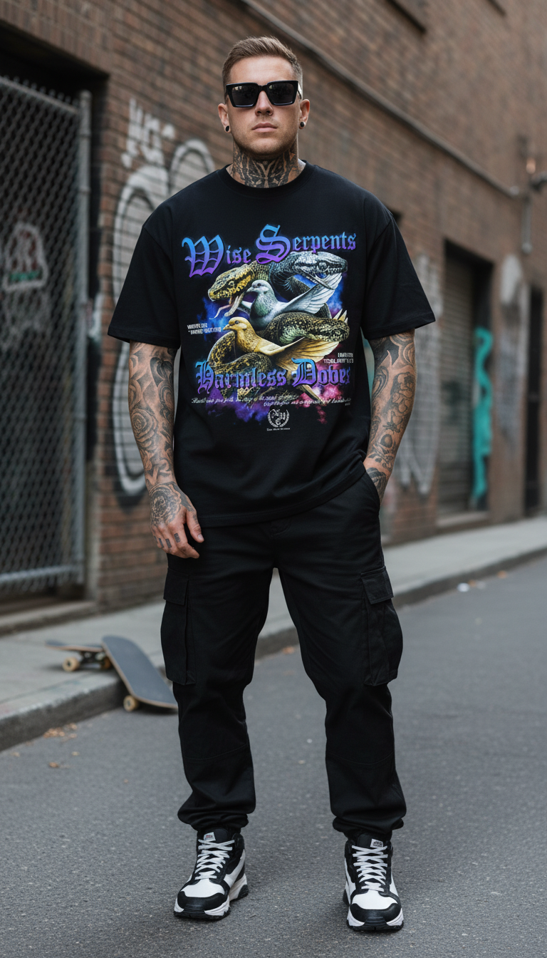 "WISE SERPENTS, HARMLESS DOVES" - PREMIUM GARMENT DYED S/S TEE [BLACK]