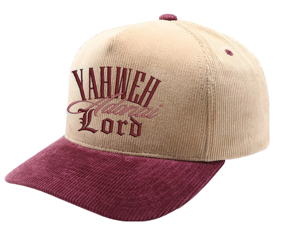 "YAHWEH" FIVE PANEL TWO-TONE CORDUROY HIGH FRAME [D. BEIGE/BURGUNDY]
