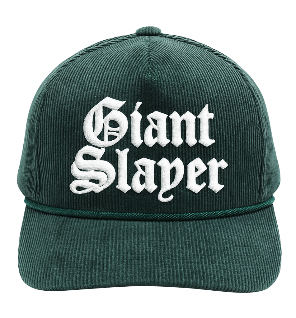 "GIANT SLAYER" CORDUROY HIGH FRAME 5-PANEL HAT (DARK GREEN)