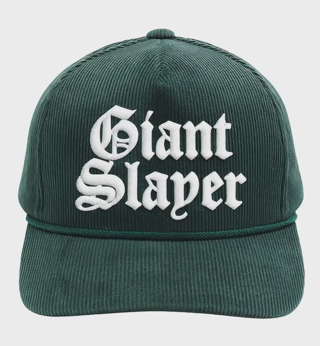 "GIANT SLAYER" CORDUROY HIGH FRAME 5-PANEL HAT (DARK GREEN)