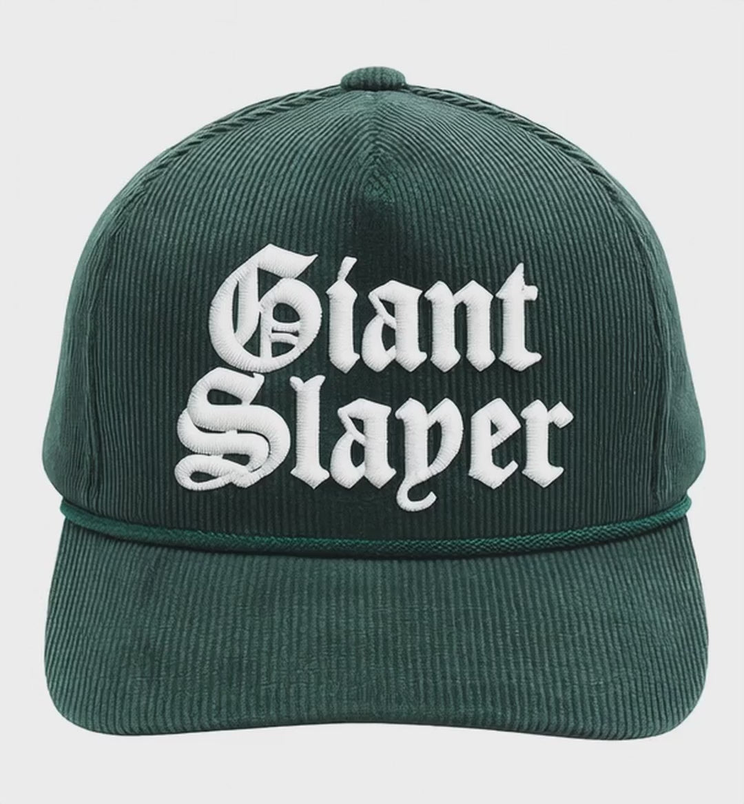 "GIANT SLAYER" CORDUROY HIGH FRAME 5-PANEL HAT (DARK GREEN)