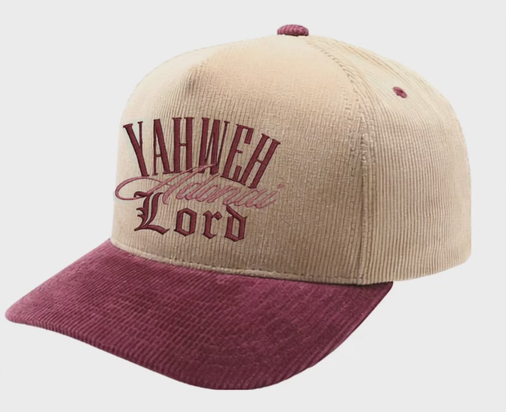 "YAHWEH" FIVE PANEL TWO-TONE CORDUROY HIGH FRAME [D. BEIGE/BURGUNDY]